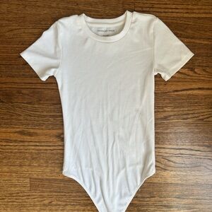 American Eagle Outfitters White Ribbed Short Sleeve Bodysuit